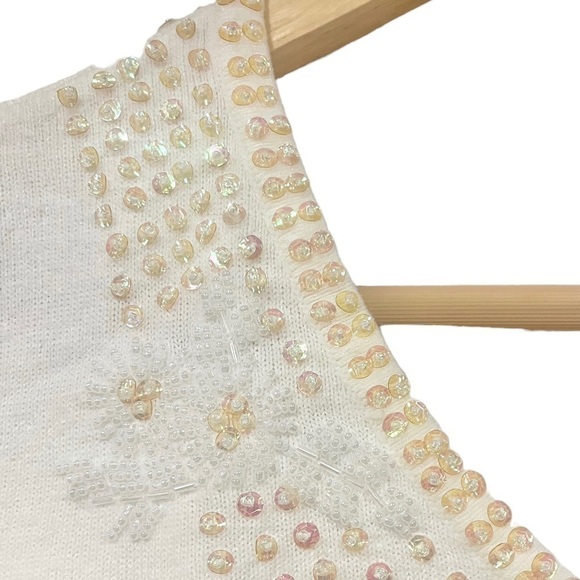 Vintage Unbranded Sweater Top Fitted Cropped Knit Sequin & Beaded detailing S - Picture 7 of 10